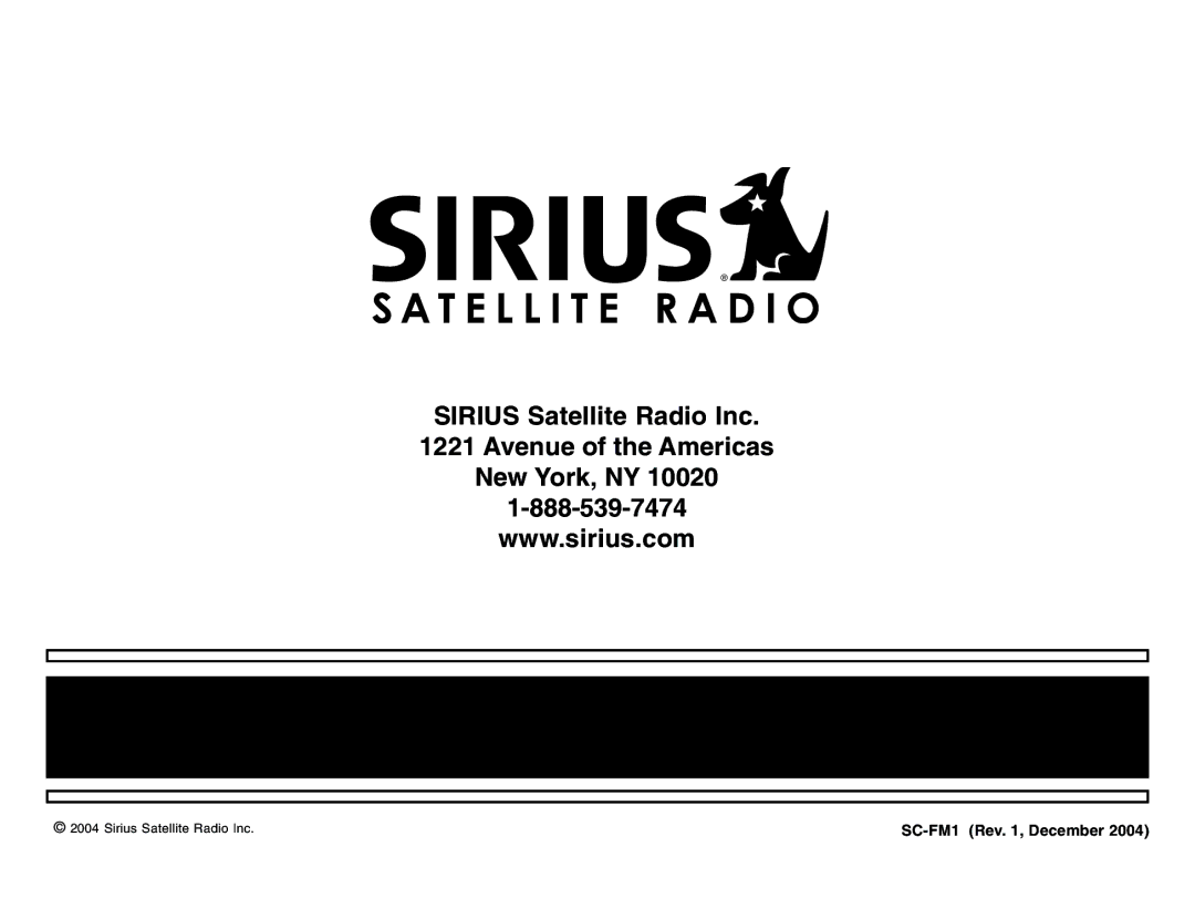 Sirius Satellite Radio manual SC-FM1 Rev , December 