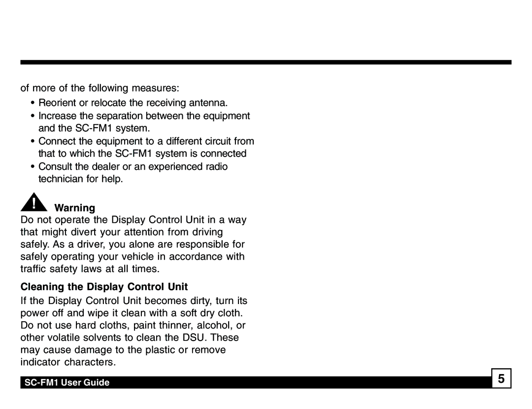 Sirius Satellite Radio SC-FM1 manual Cleaning the Display Control Unit 