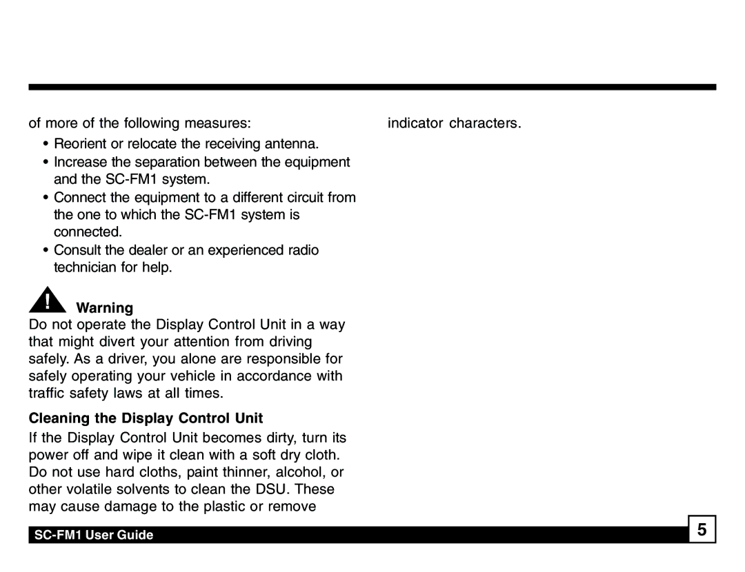 Sirius Satellite Radio SC-FM1 manual Cleaning the Display Control Unit 