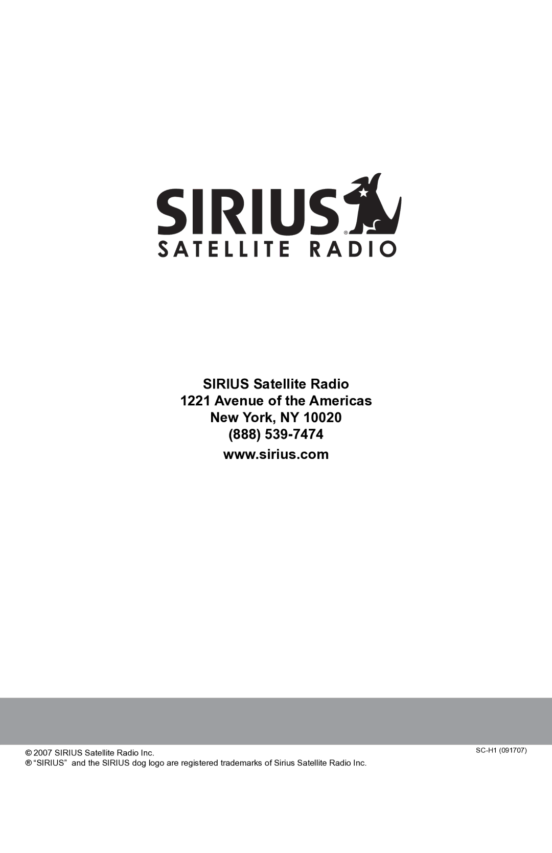 Sirius Satellite Radio SCH1 manual Sirius Satellite Radio Avenue of the Americas New York, NY 