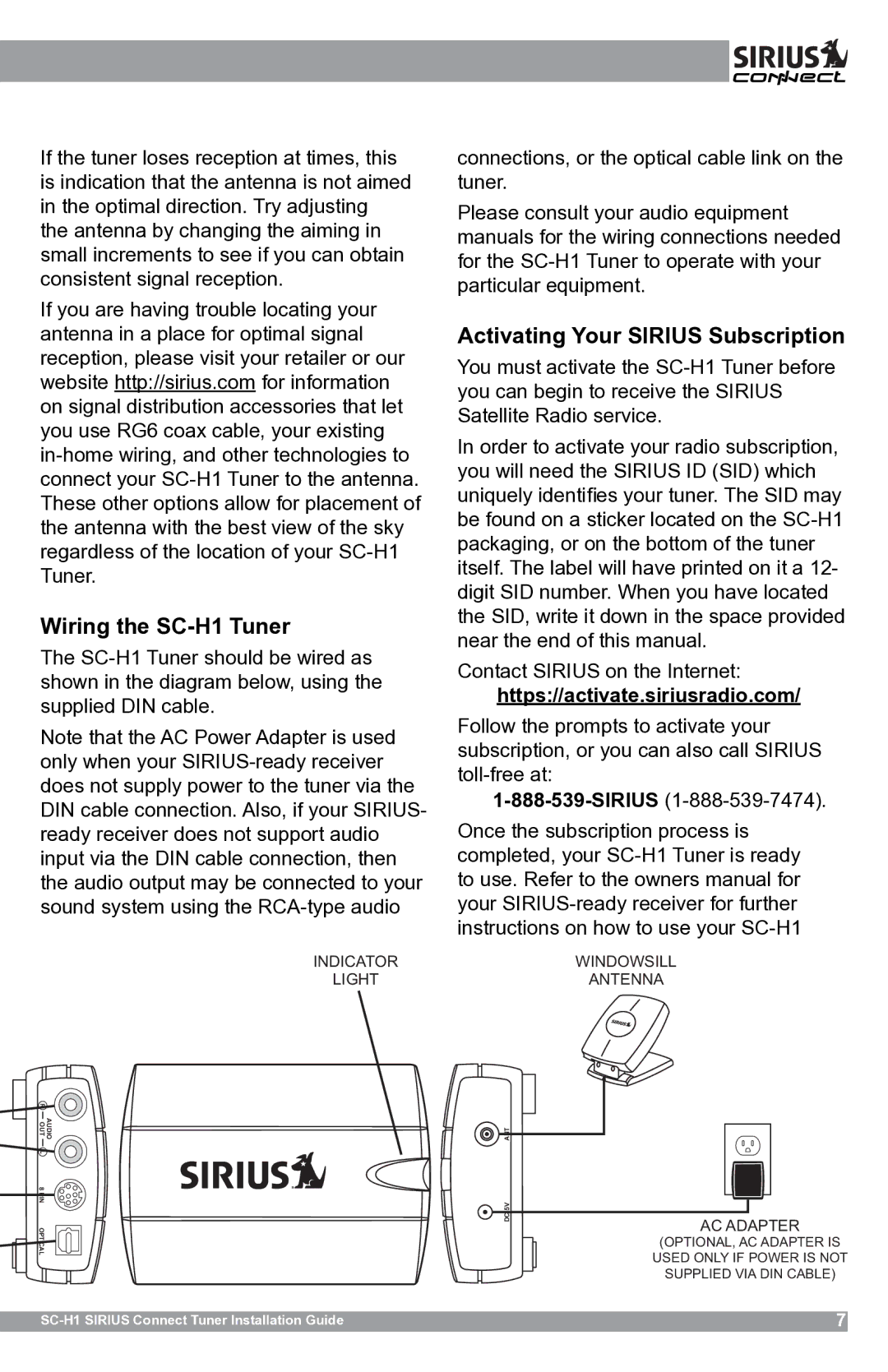 Sirius Satellite Radio SCH1 manual Wiring the SC-H1 Tuner, Activating Your Sirius Subscription 