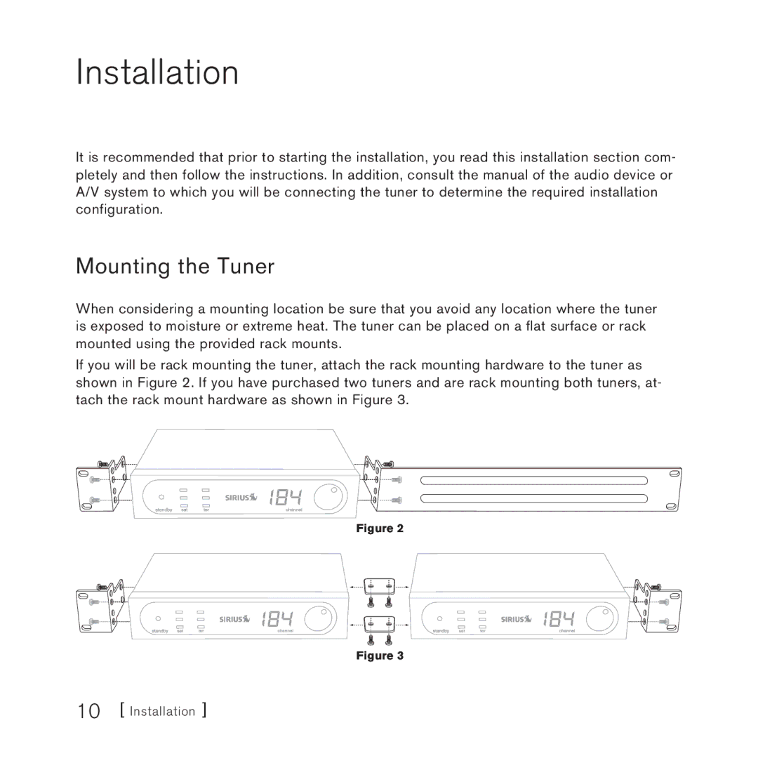 Sirius Satellite Radio SCH2P manual Installation, Mounting the Tuner 