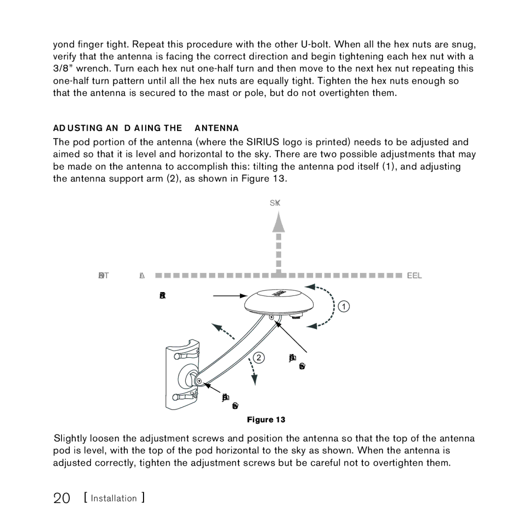 Sirius Satellite Radio SCH2P manual Adjusting and Aiming the Antenna 