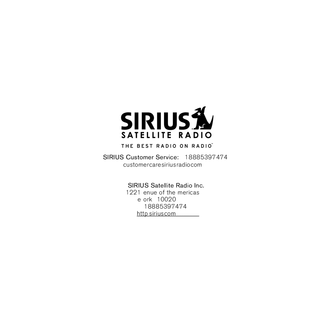 Sirius Satellite Radio SCH2P manual Sirius Customer Service Customercare@sirius-radio.com 