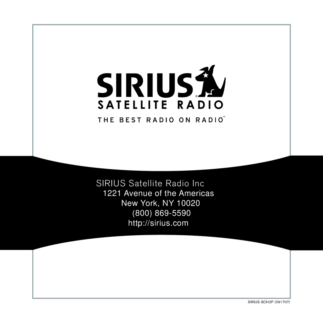 Sirius Satellite Radio SCH2P manual Sirius Satellite Radio Inc 