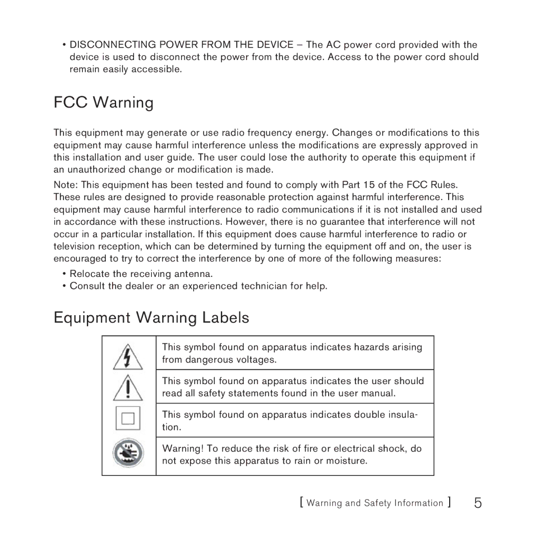 Sirius Satellite Radio SCH2P manual FCC Warning, Equipment Warning Labels 