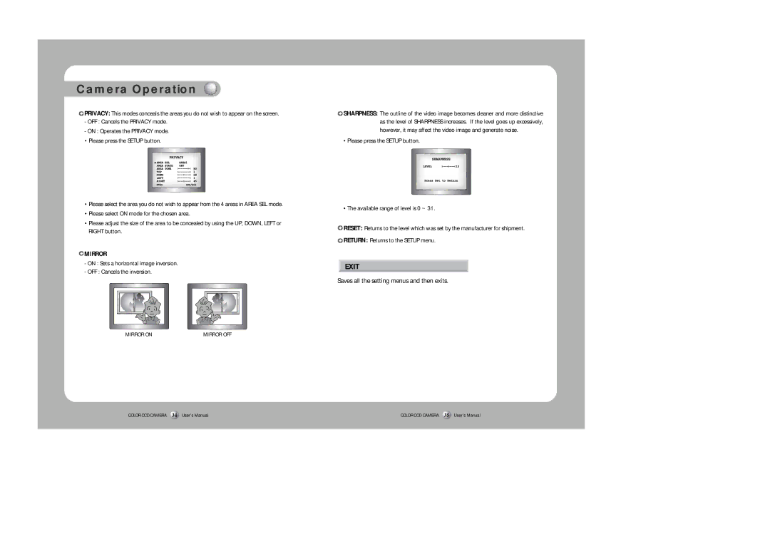 Sirius Satellite Radio SDC-313B user manual Exit, Saves all the setting menus and then exits, OFF Cancels the Privacy mode 