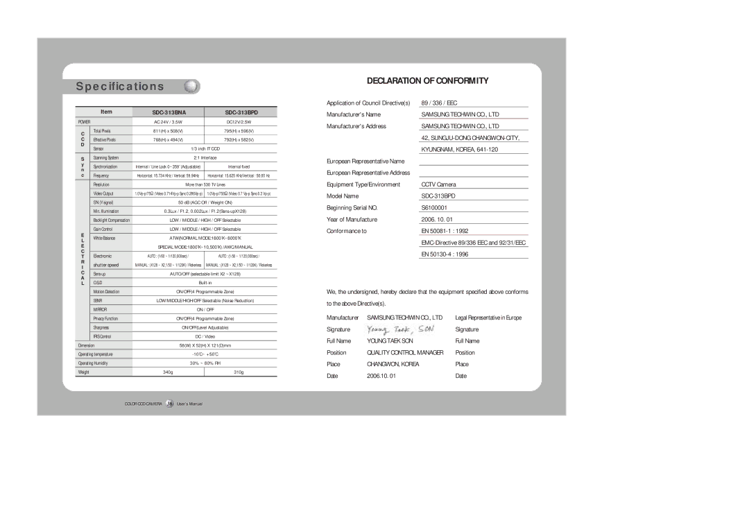 Sirius Satellite Radio user manual Specifications, SDC-313BNA SDC-313BPD 