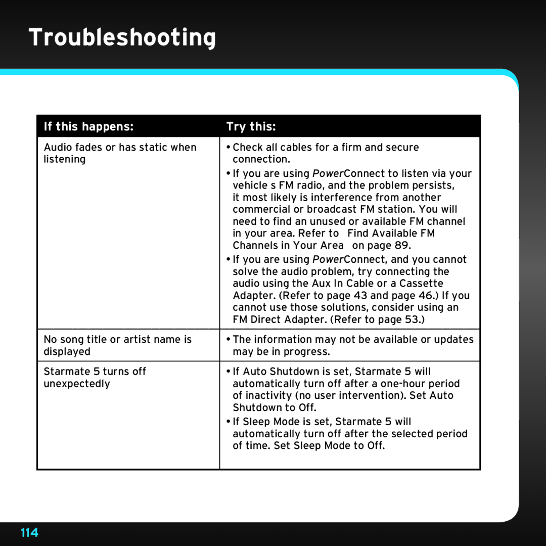 Sirius Satellite Radio SDST5V1 manual 114 