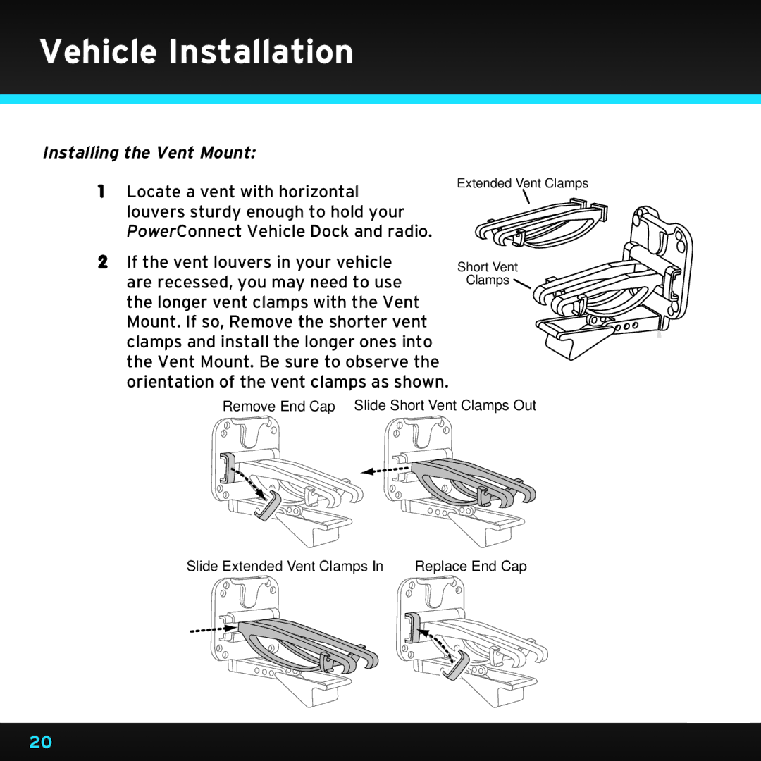 Sirius Satellite Radio SDST5V1 manual Installing the Vent Mount, Locate a vent with horizontal 