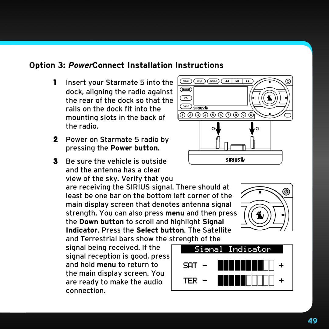 Sirius Satellite Radio SDST5V1 manual Option 3 PowerConnect Installation Instructions 