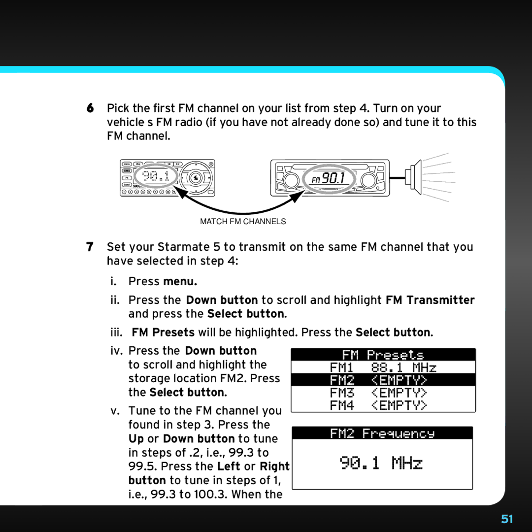 Sirius Satellite Radio SDST5V1 manual Iv. Press the Down button 