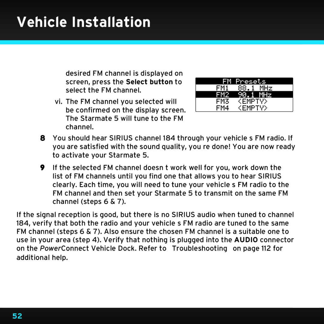 Sirius Satellite Radio SDST5V1 manual Vehicle Installation 