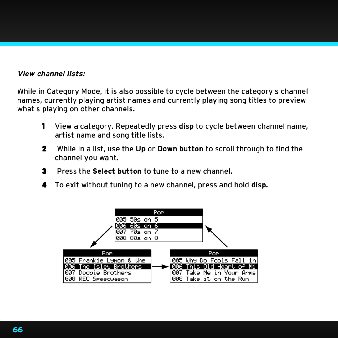 Sirius Satellite Radio SDST5V1 manual View channel lists 