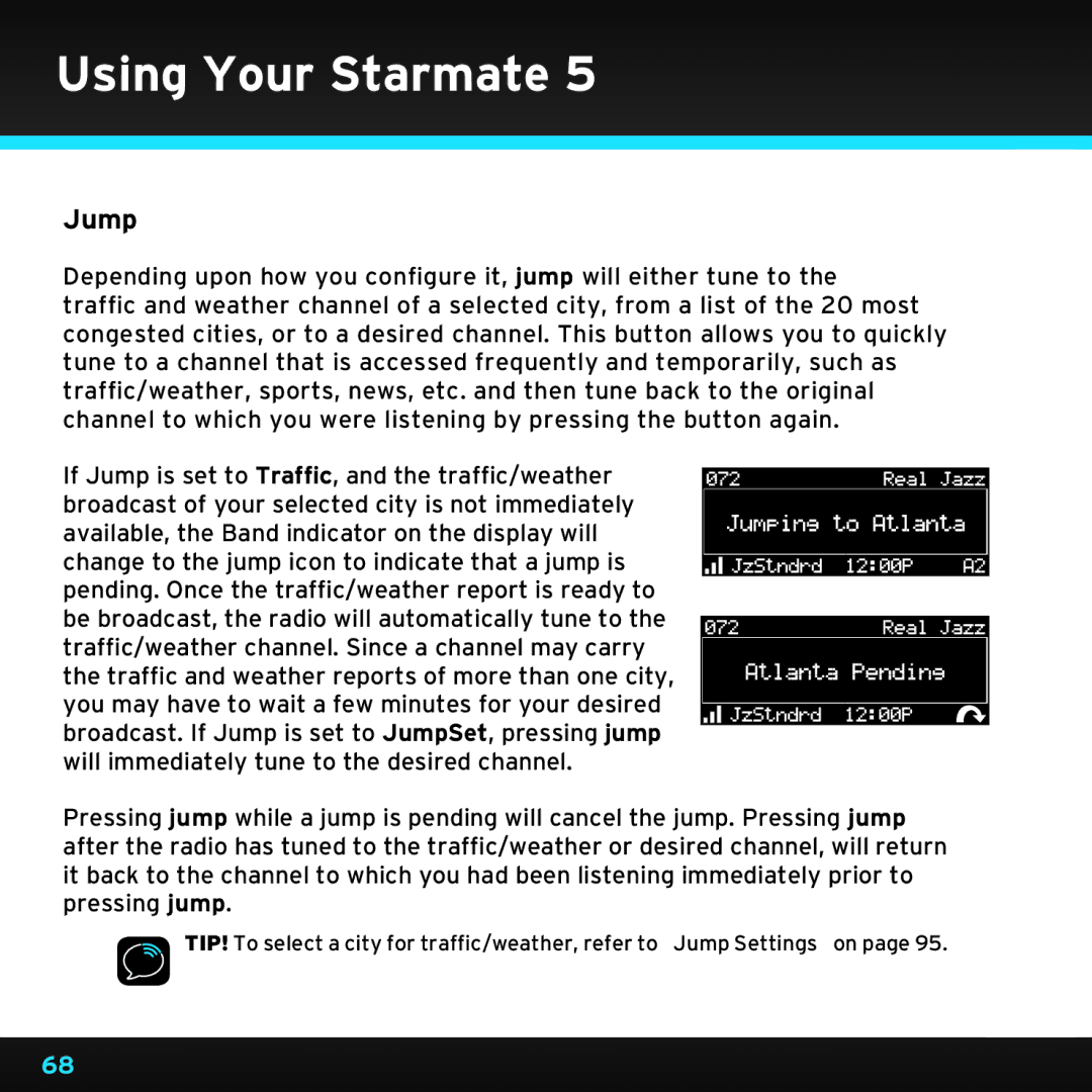 Sirius Satellite Radio SDST5V1 manual Using Your Starmate, Jump 