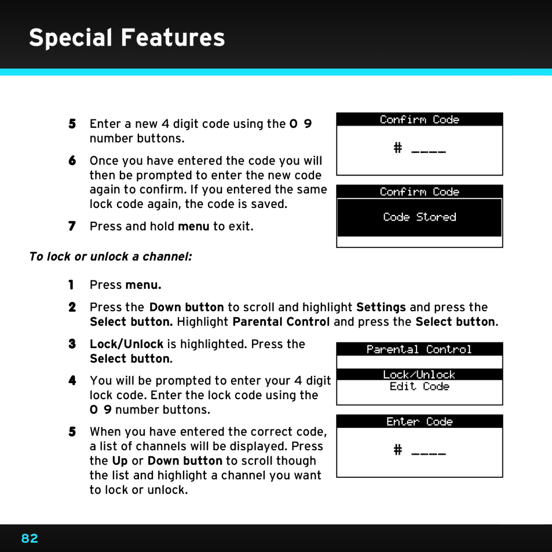 Sirius Satellite Radio SDST5V1 manual Special Features, To lock or unlock a channel 