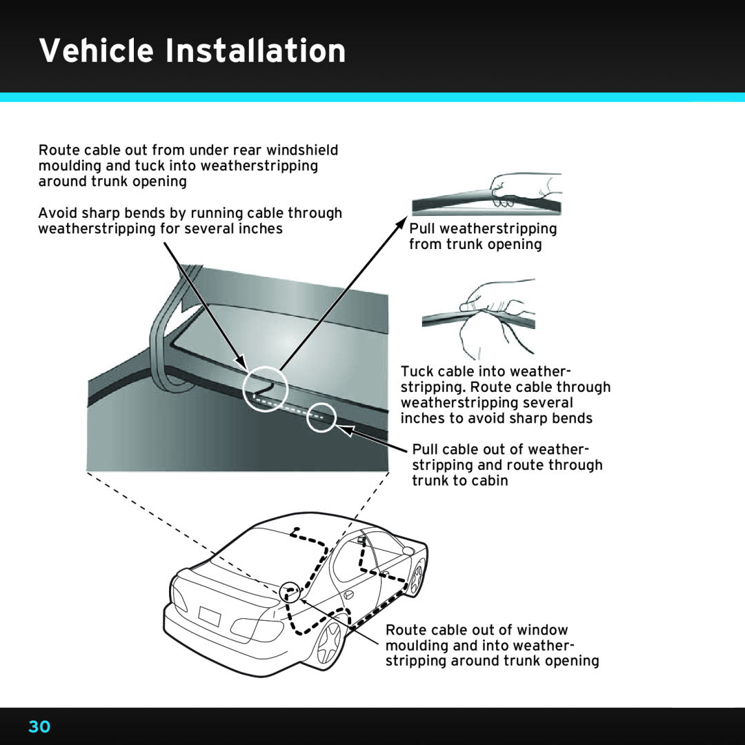 Sirius Satellite Radio SDST5V1 manual Vehicle Installation, Pull weatherstripping from trunk opening 