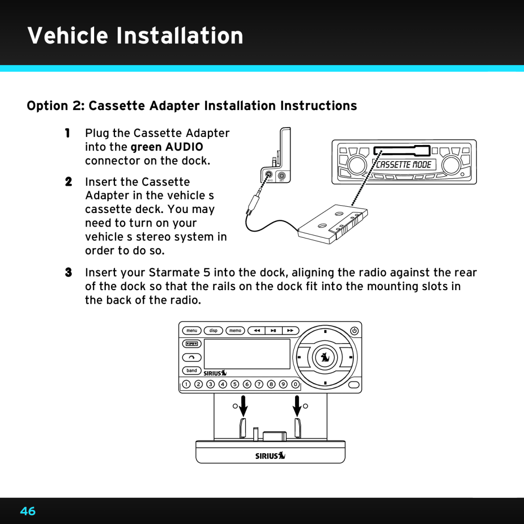 Sirius Satellite Radio SDST5V1 manual Vehicle Installation, Audio Ant 