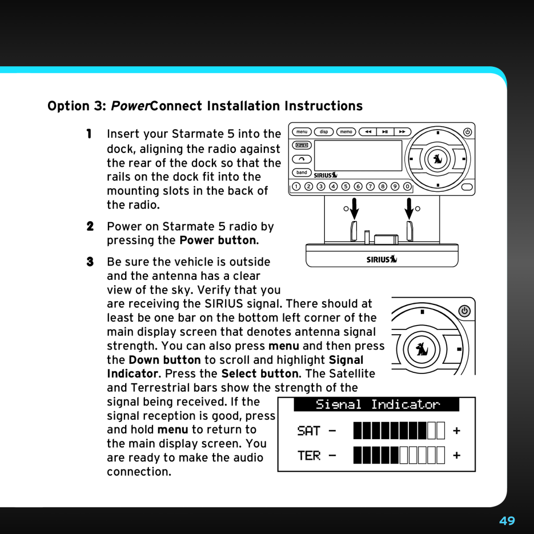 Sirius Satellite Radio SDST5V1 manual Option 3: PowerConnect Installation Instructions 