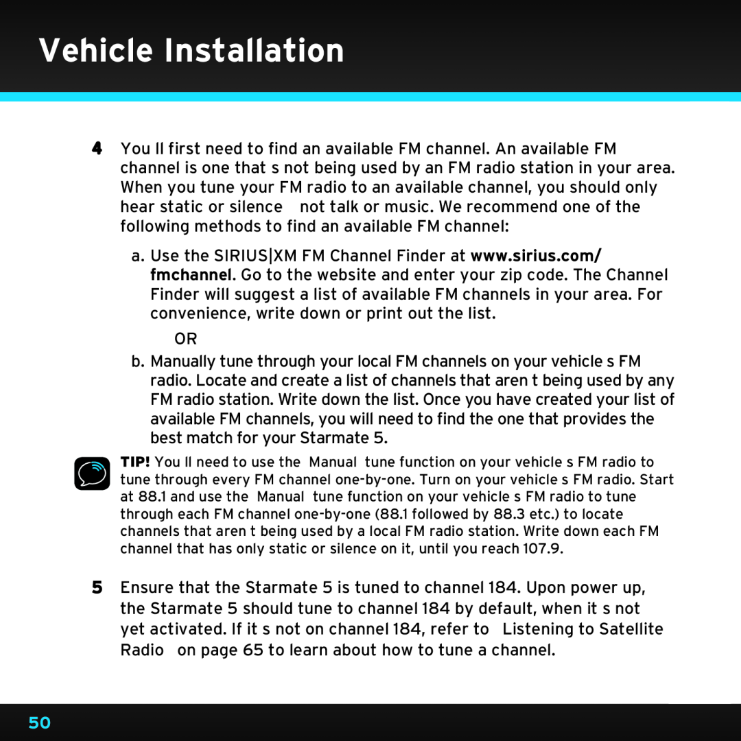 Sirius Satellite Radio SDST5V1 manual Vehicle Installation 