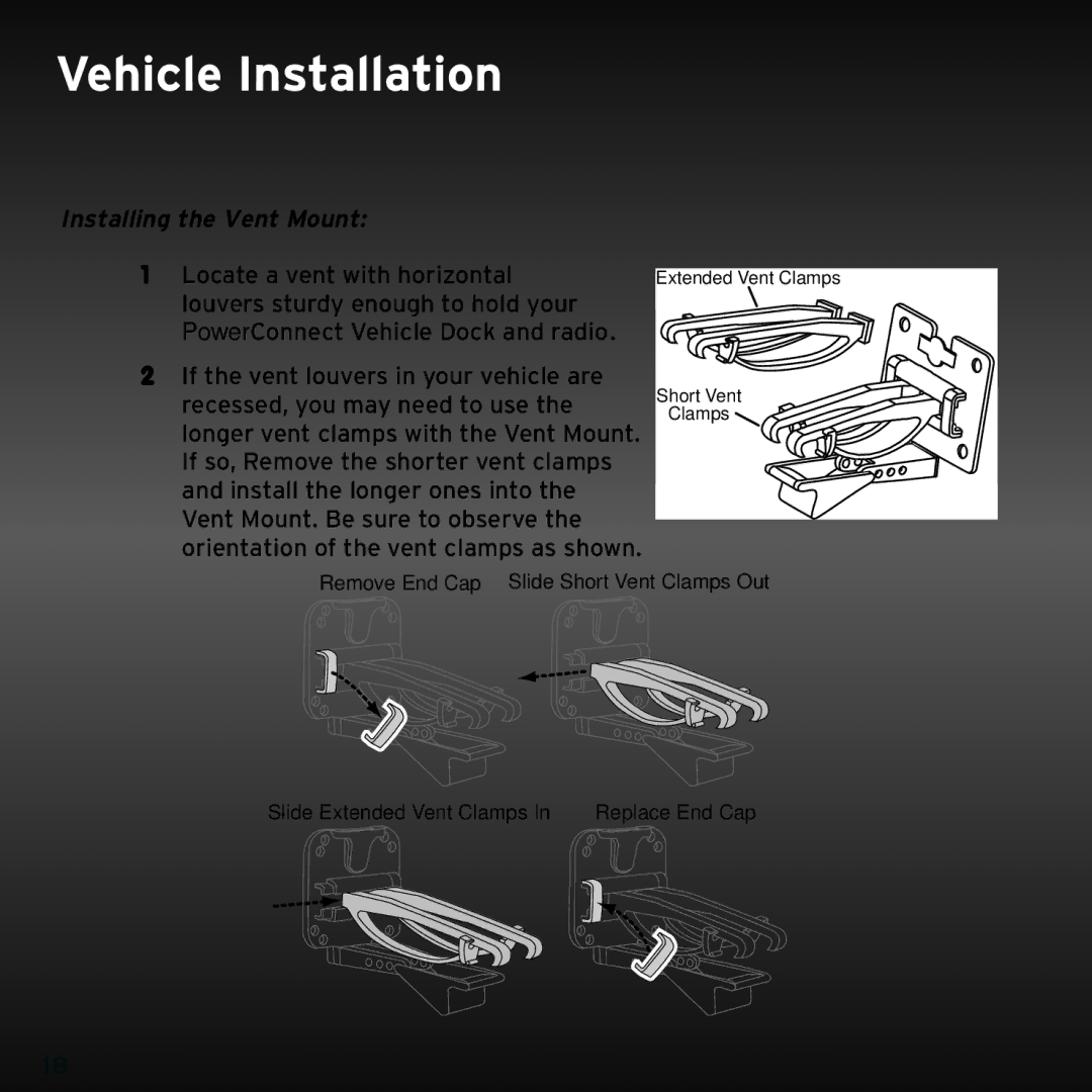 Sirius Satellite Radio SDSV6V1 manual Installing the Vent Mount 