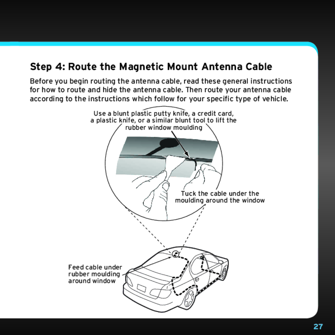 Sirius Satellite Radio SDSV6V1 manual Route the Magnetic Mount Antenna Cable 