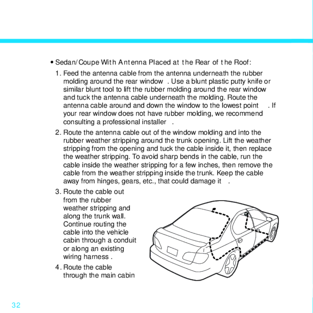 Sirius Satellite Radio SDSV6V1 manual Sedan/Coupe With Antenna Placed at the Rear of the Roof 