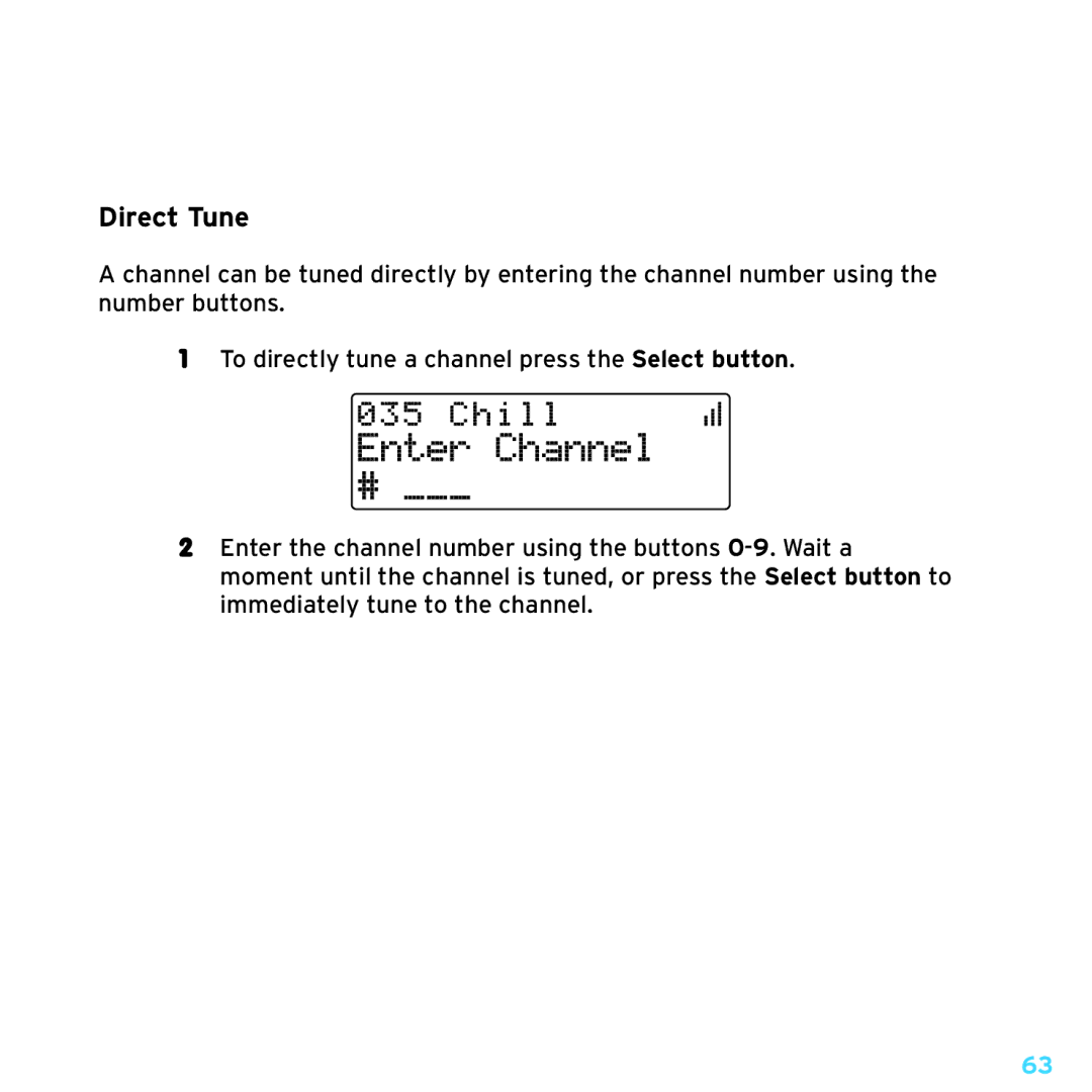 Sirius Satellite Radio SDSV6V1 manual Enter Channel, Direct Tune 