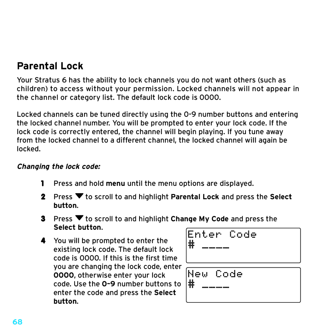 Sirius Satellite Radio SDSV6V1 manual Special Features, Parental Lock, Changing the lock code 