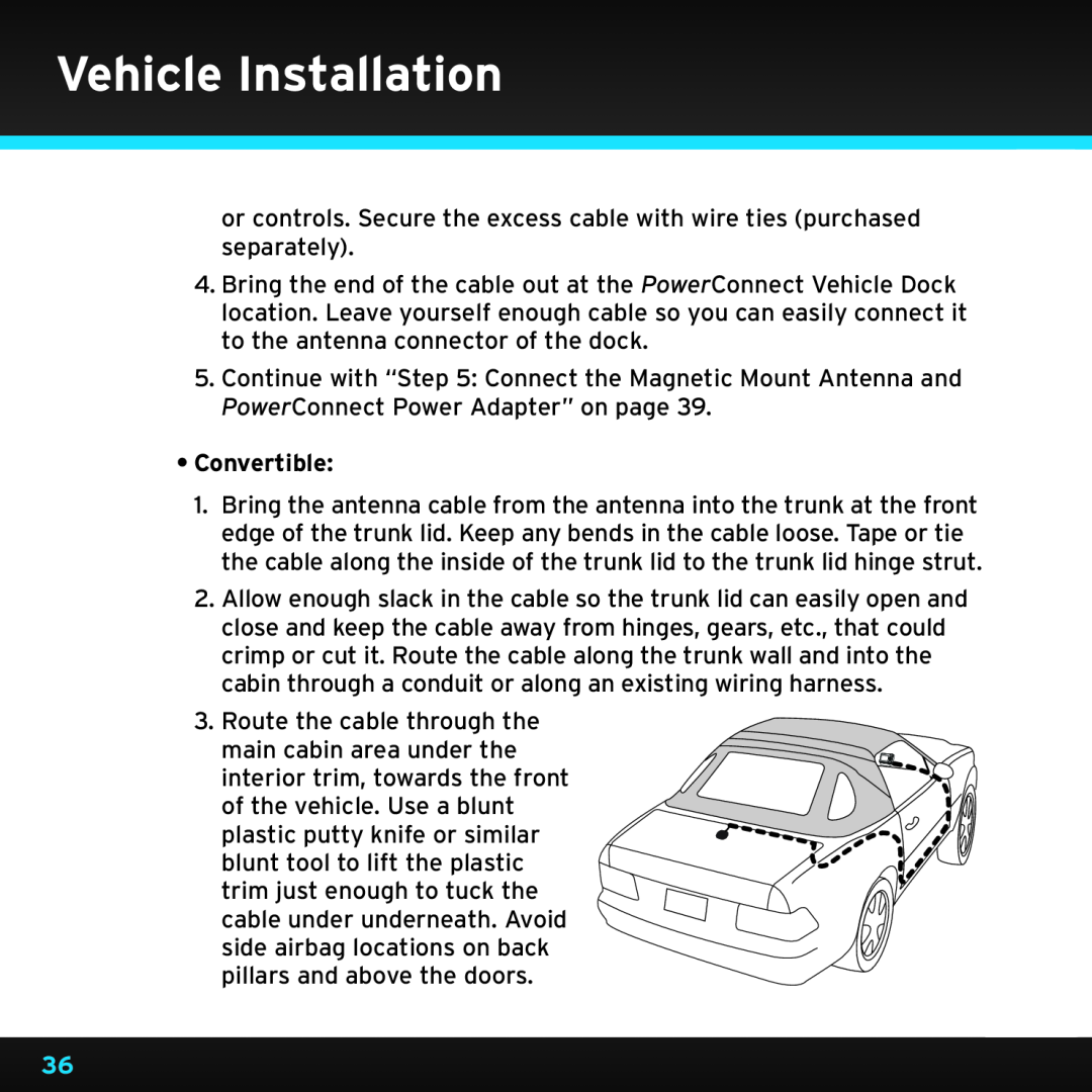 Sirius Satellite Radio SDSV6V1 manual Vehicle Installation, Convertible 