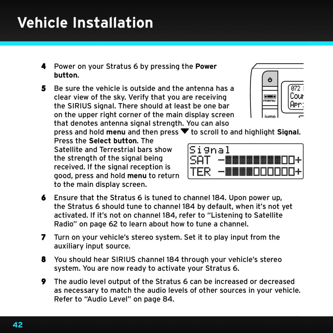 Sirius Satellite Radio SDSV6V1 manual Signal, Vehicle Installation 
