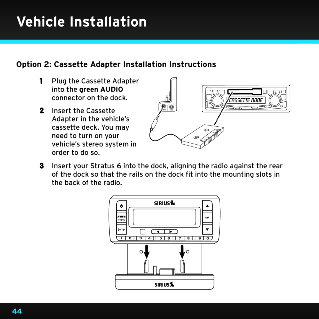 Sirius Satellite Radio SDSV6V1 manual Vehicle Installation, Audio Ant 