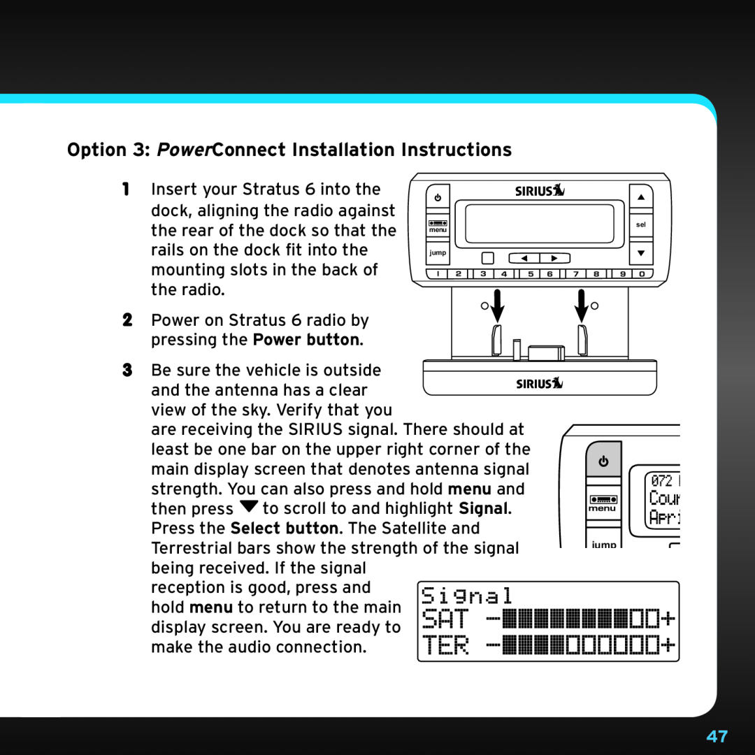 Sirius Satellite Radio SDSV6V1 manual Option 3 PowerConnect Installation Instructions 
