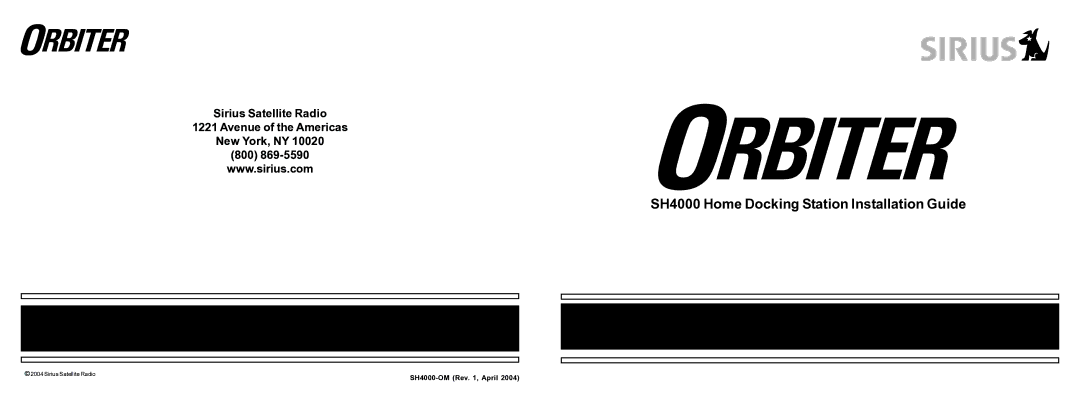 Sirius Satellite Radio manual SH4000 Home Docking Station Installation Guide 