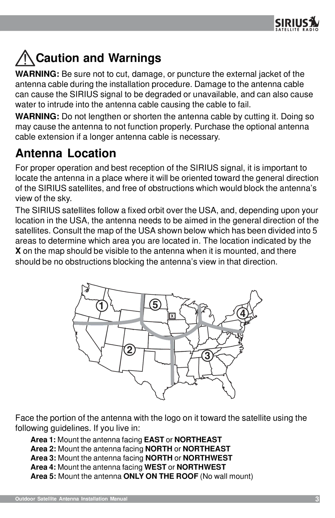 Sirius Satellite Radio 128-8662, SHA1 installation manual Antenna Location 