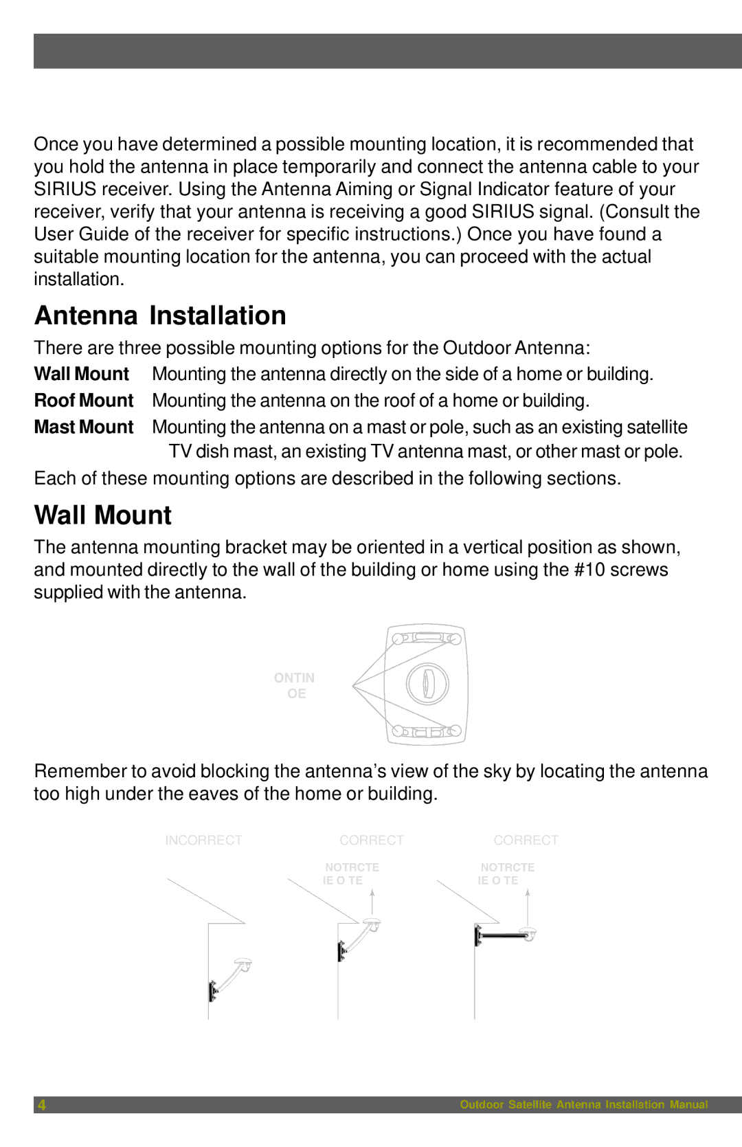 Sirius Satellite Radio SHA1, 128-8662 installation manual Antenna Installation, Wall Mount 