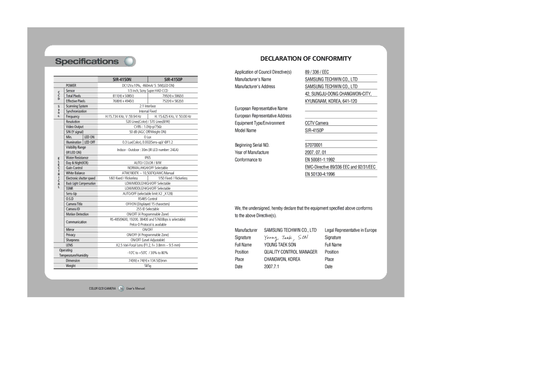 Sirius Satellite Radio user manual Specifications, SIR-4150N SIR-4150P 