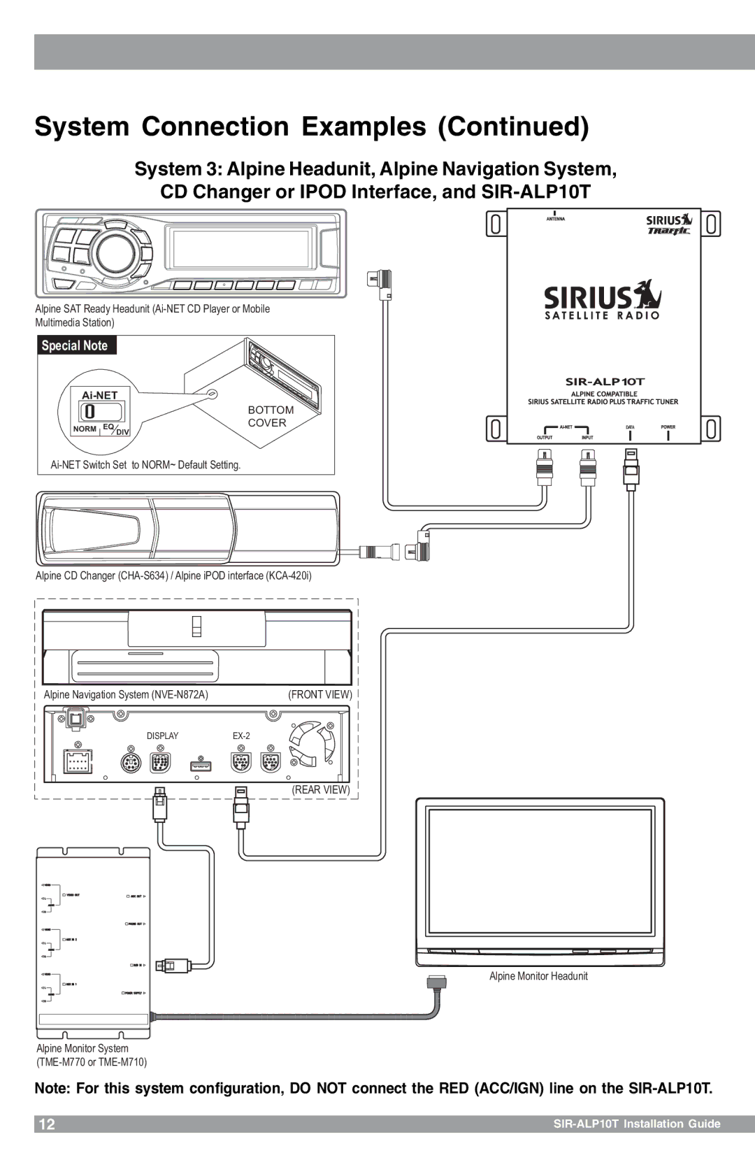 Sirius Satellite Radio SIR-ALP10T manual System Connection Examples 