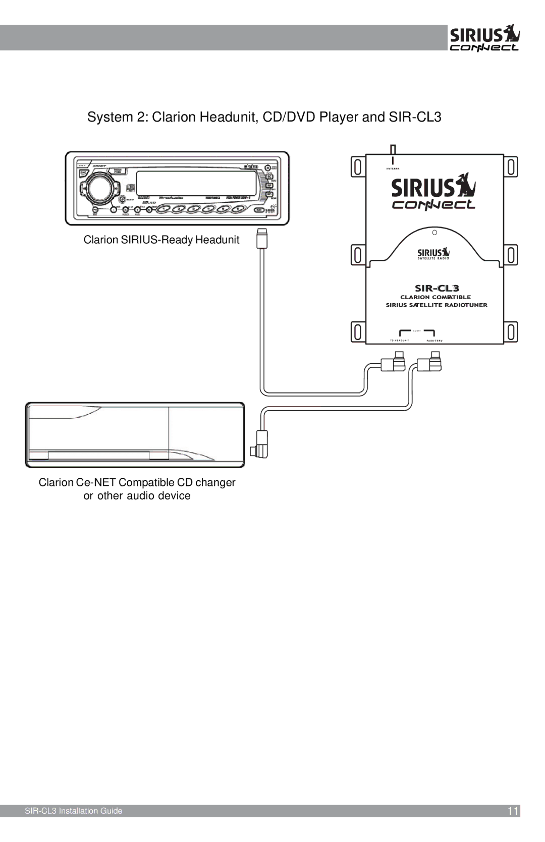 Sirius Satellite Radio manual System 2 Clarion Headunit, CD/DVD Player and SIR-CL3 