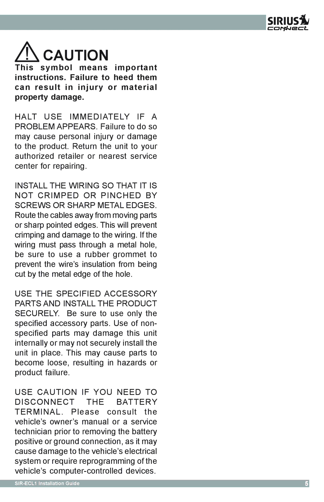 Sirius Satellite Radio manual SIR-ECL1 Installation Guide 