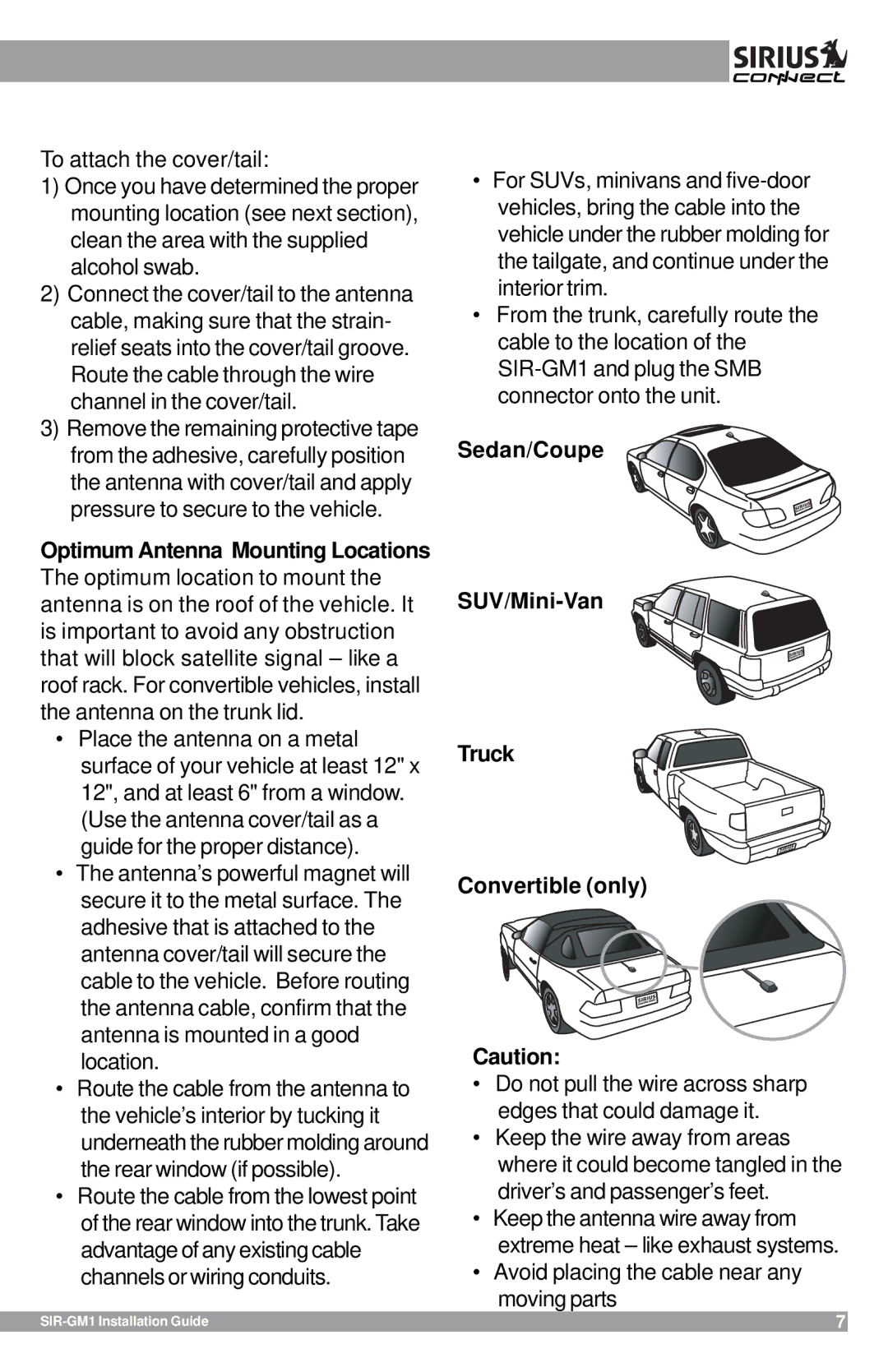 Sirius Satellite Radio SIR-GM1 manual Sedan/Coupe SUV/Mini-Van Truck Convertible only 