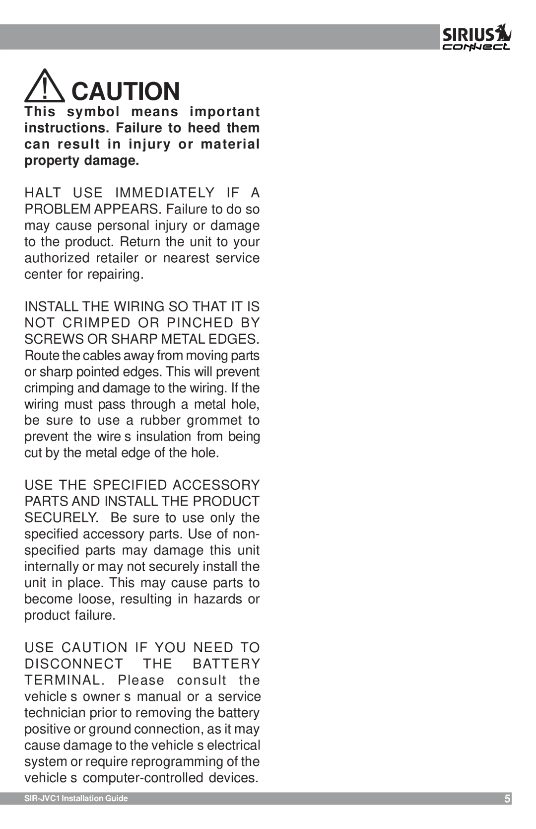 Sirius Satellite Radio manual SIR-JVC1 Installation Guide 