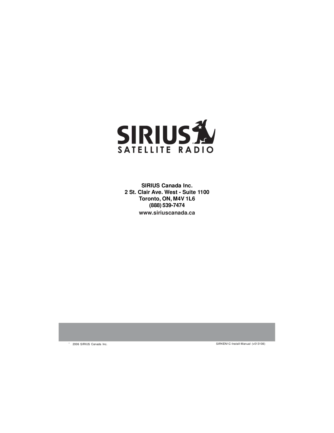 Sirius Satellite Radio SIR-KEN1 manual Sirius Canada Inc SIRKEN1C-Install-Manual 