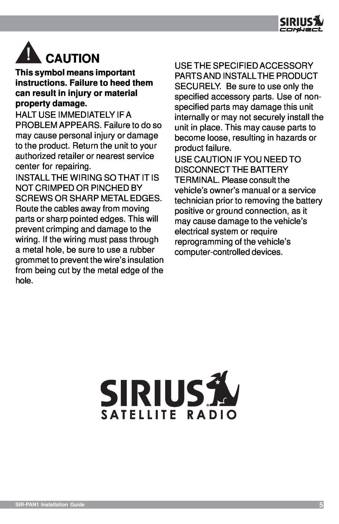 Sirius Satellite Radio SIR-PAN1 manual 
