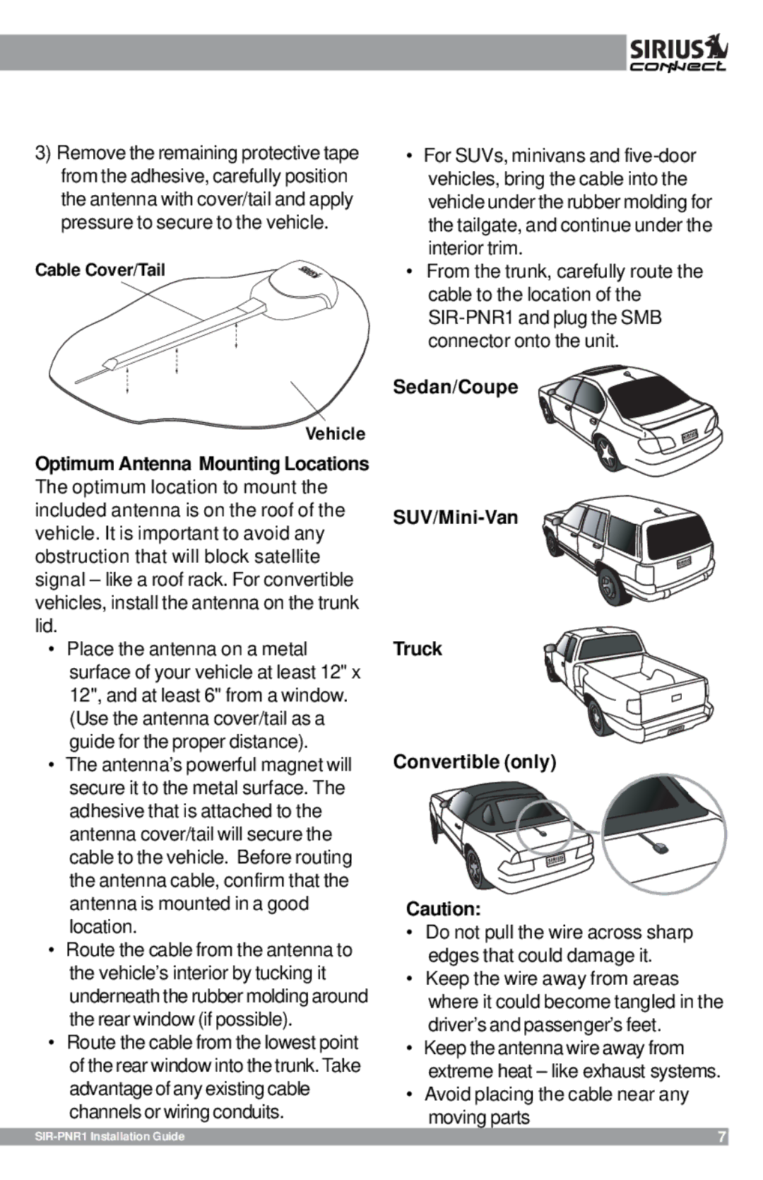 Sirius Satellite Radio SIR-PNR1 manual Sedan/Coupe SUV/Mini-Van Truck Convertible only 