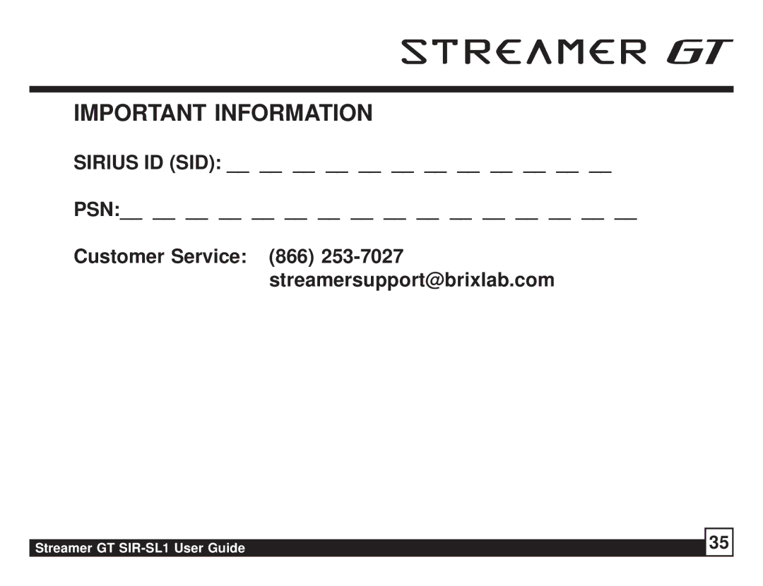 Sirius Satellite Radio SIR-SL1 manual Important Information 