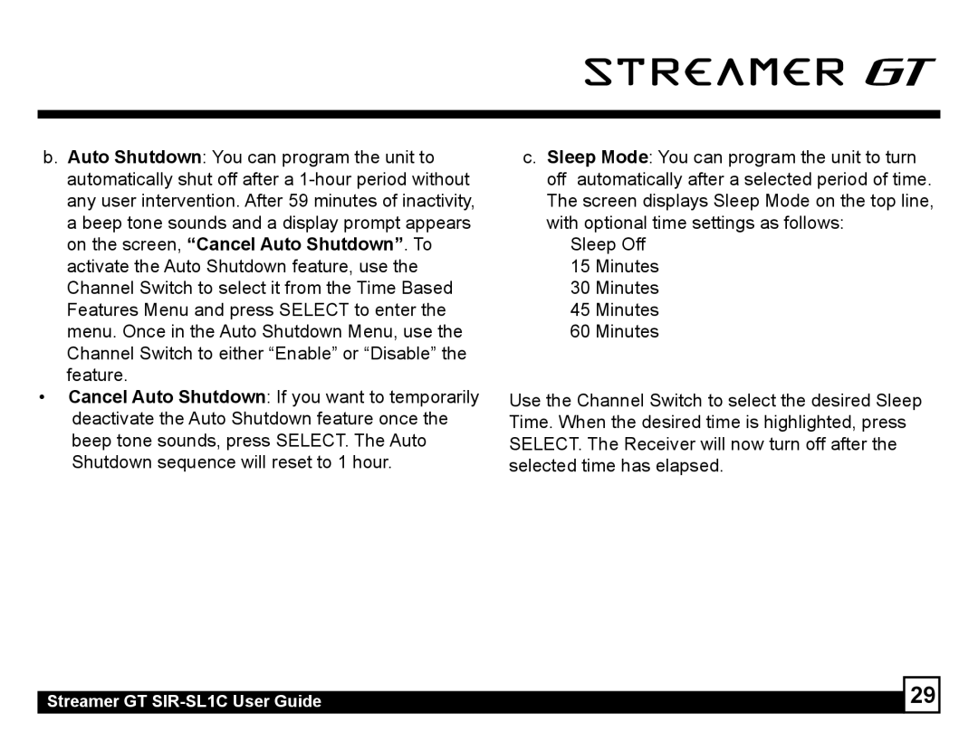 Sirius Satellite Radio manual Streamer GT SIR-SL1C User Guide 