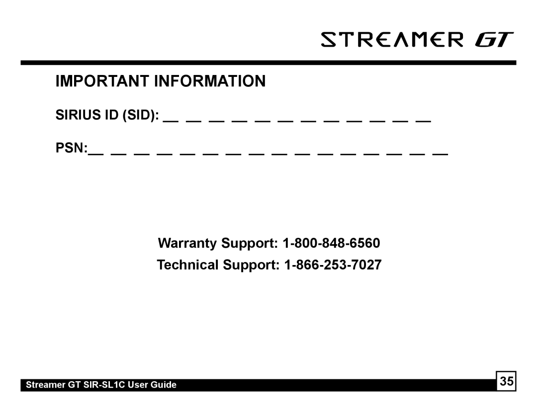 Sirius Satellite Radio SIR-SL1C manual Important Information 