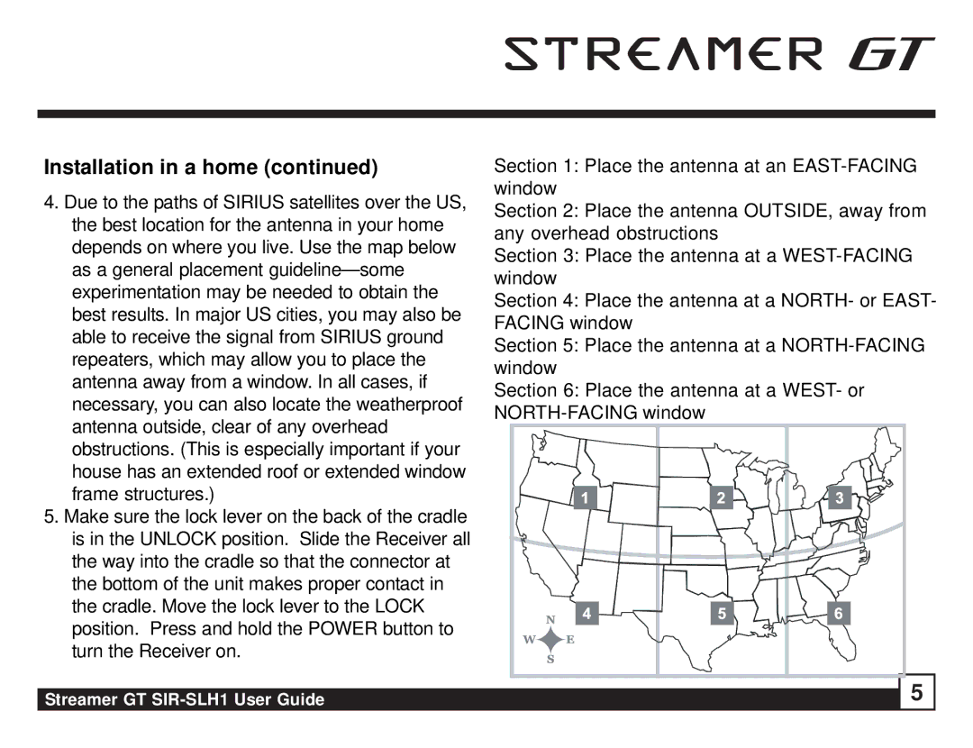 Sirius Satellite Radio SIR-SLH1 manual Installation in a home 