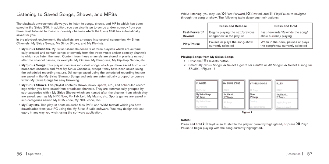 Sirius Satellite Radio Sirius-S50 manual Listening to Saved Songs, Shows, and MP3s 